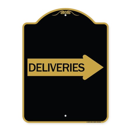 Signmission Designer Series Deliveries W/ Right Arrow, Black & Gold Aluminum Sign, 18" x 24", BG-1824-24362 A-DES-BG-1824-24362